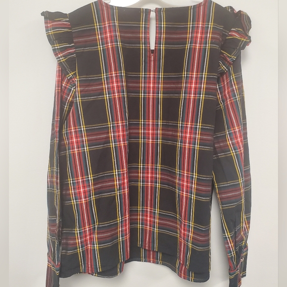 J Crew Tartan Plaid Poplin Ruffle Sleeve Blouse - Picture 4 of 5